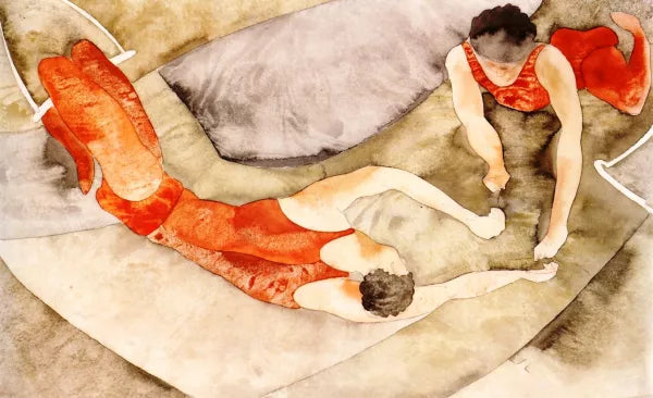 Two Trapeze Performers in Red