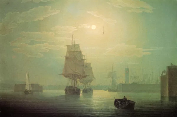 Moonlight over Whitehaven Harbor, England