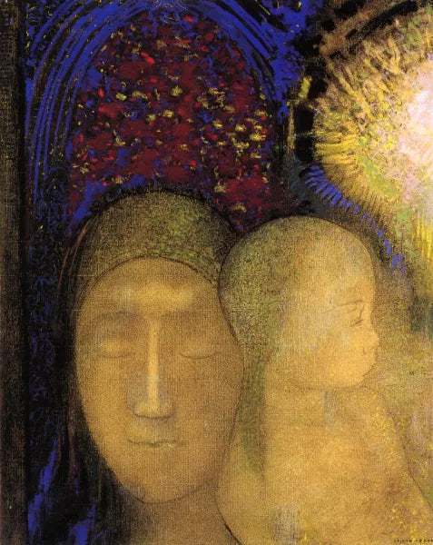 Woman and Child Against a Stained Glass Background