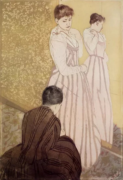 Young Woman Trying on a Dress