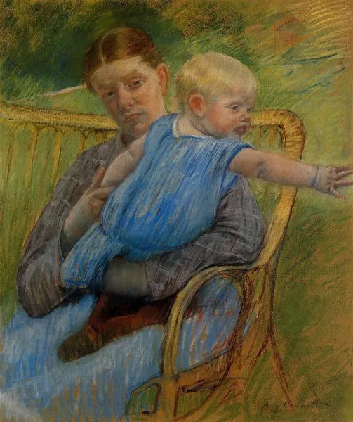 Mathilde Holding a Baby Who Reaches Out to the Right