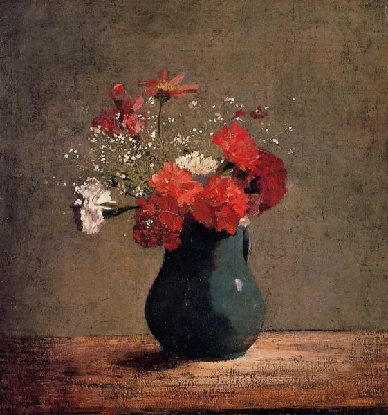 Oeiollets et Gypsophile dans un Pichet Vert