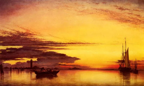 Sunset on the Lagune of Venice - San Georgio in Alga and the Euganean Hills in the Distance