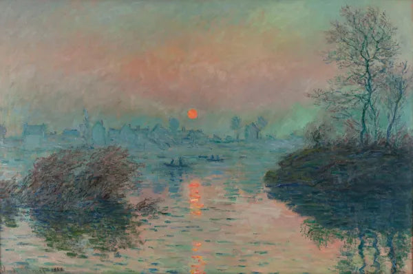 Soleil couchant sur la Seine a Lavacourt, effet d'hiver